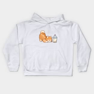 Cute Little Shiba Loves Boba! Kids Hoodie